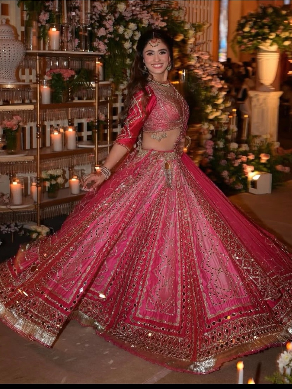 Pink Embellished Indian Lehenga Skirt with Mirror Work (Abhinav Mishra Inspired)